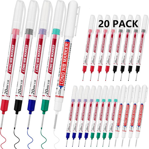 LYXMYGS 20 Pens,20mm PCS Long Head Deep Hole Marker Long Nib Marker, Longs Nose Markers, Waterproof Construction
