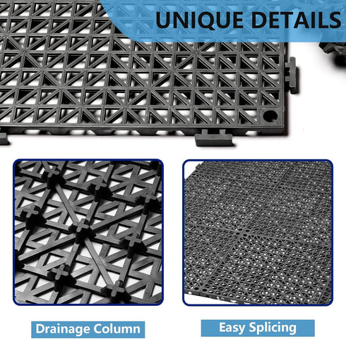 EVANCENT 8Pack Drainage Interlocking Floor Tiles, Non-Slip Pool Deck Drain Tiles for Flooring, Soft PVC Splicing