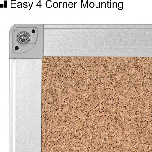 Boardsplus Bulletin Board - 24” W x 18” H, Cork Surface with Aluminum Frame