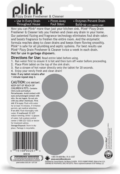 Plink Fizzy Drain Freshner, Pack of 3, Lemon Scent, Prevents Buildup, Maintains Clear Drain, Removes Odor