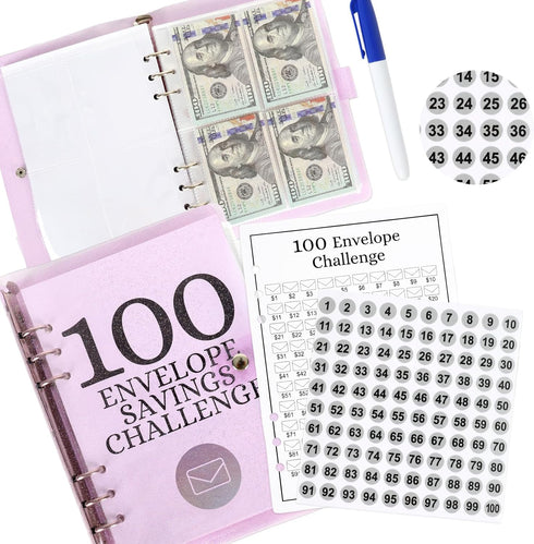 Whaline 100 Envelopes Money Saving Challenge Binder Kit, Easy and Fun Way to Save $5,050 with Cash Envelopes