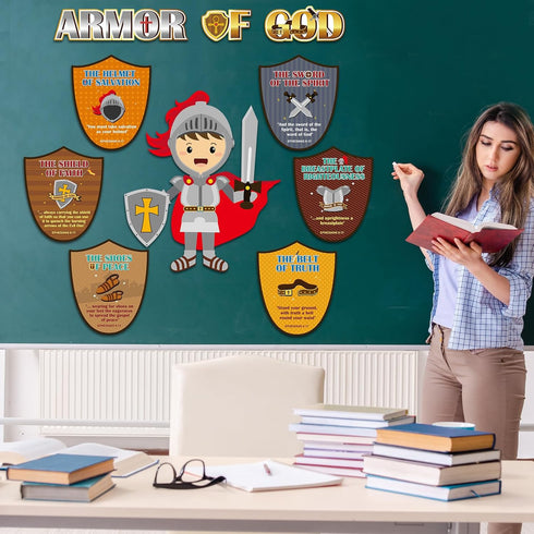 gisgfim Armor of God Bulletin Board Decorations, Christian Bible Verse Cutouts for Classroom Decor