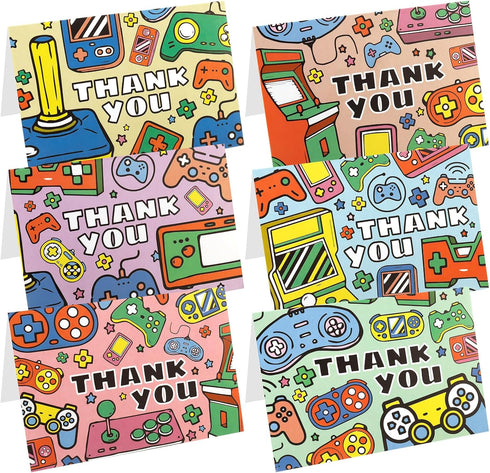 JOELELI 24 Pack Video Game Kids Thank You Cards with Envelope, Funky Gaming
