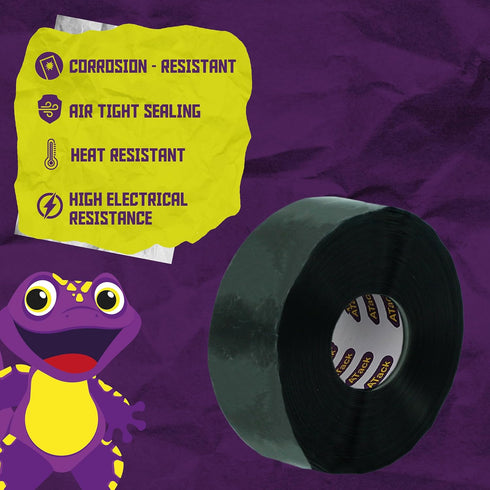 ATack Silicone Self-Fusing Tape, 1-Inch x 36-Foot, Black Waterproof Professional Grade Weatherproof Sealing Wrap Tape