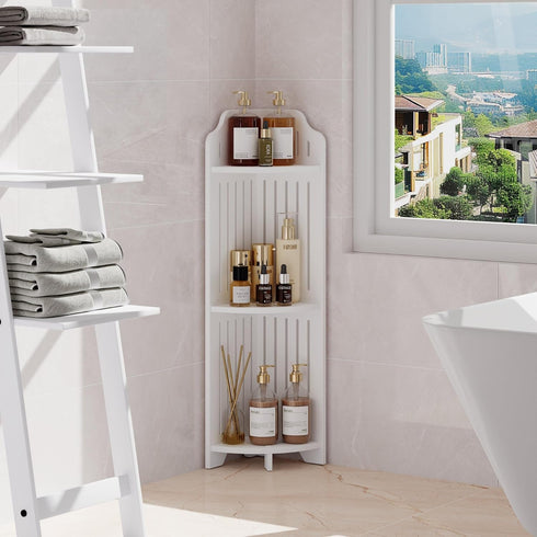 3-Tier VECELO Bathroom Shelves for Narrow Space, Modern Corner Shelf Stand,Small Storage Organizer for Bathroom,Toilet