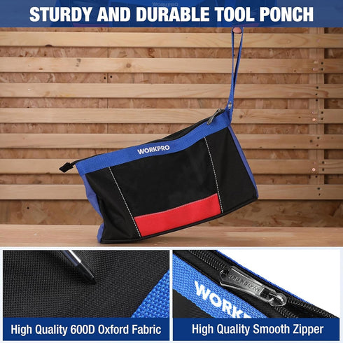 WORKPRO 12" Tool Pouches with Zipper, Utility Bag Pouch for Tool Organizers and Storage, 2-Pack