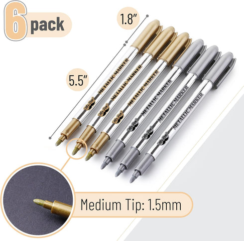 Mr. Pen Metallic Paint Markers, 6 Pack, Silver Paint Marker, Gold Ink Pen, Permanent Metallic Markers
