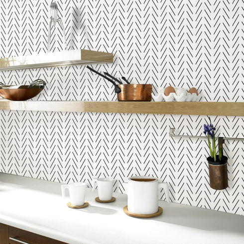 Erfoni Black and White Peel and Stick Wallpaper, Modern Herringbone Contact Paper, 17.7inch x 78.7inch