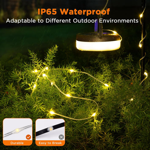 33FT 3000 4 1 9 Retractable Camping String Lights, mAh Rechargeable in Tent Lights String with Modes, Outdoor Portable