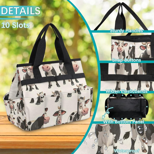 10 Milk Cow Garden Tool Bag, Heavy Duty Garden Tote Bag Organizer with Pockets Gardening Gift for Women and Men