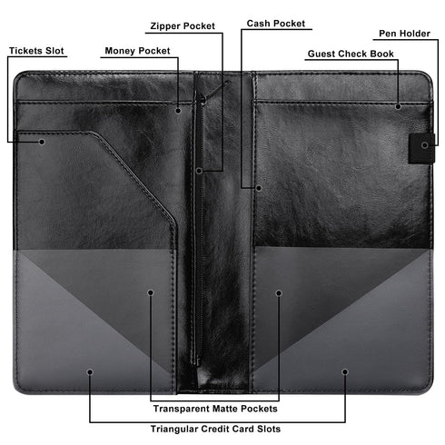 EcoVision Server Book for Waitress, Leather Waiter Organizer with Zipper Pocket, Restaurant Waitstaff Booklet, Guest