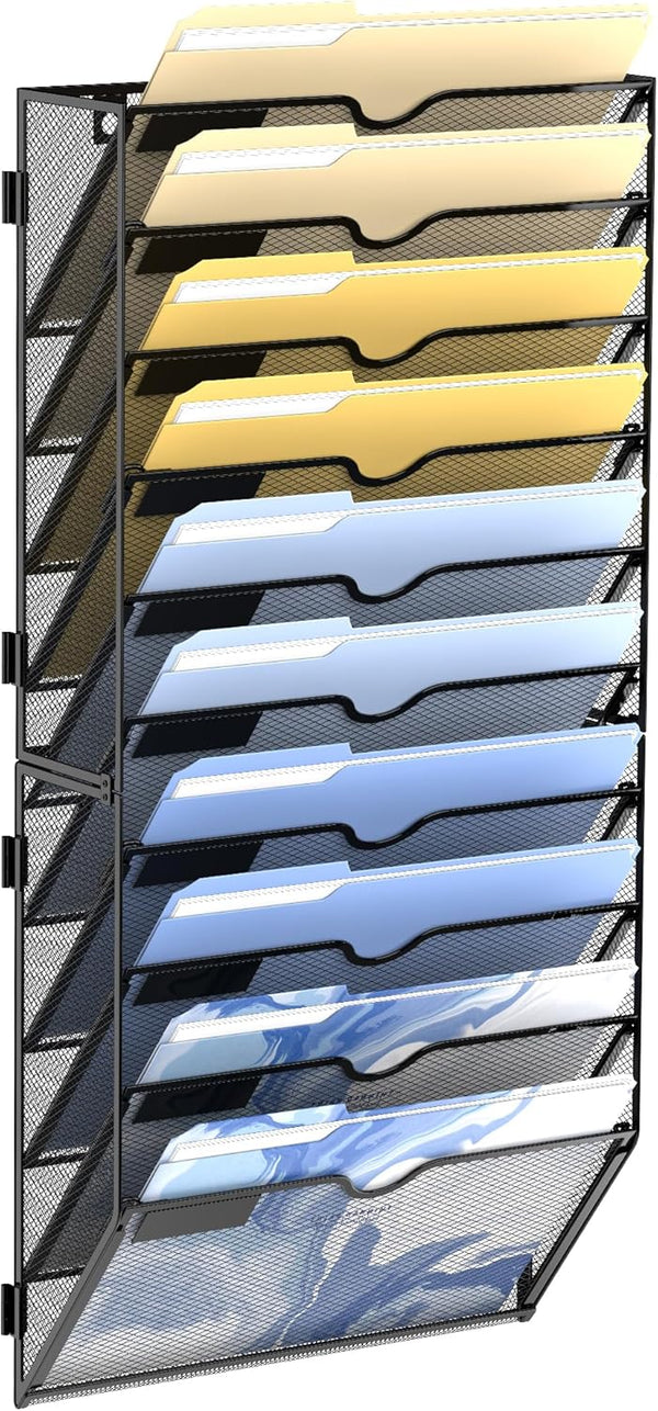 DALTACK Wall File Organizer, 10 Tier Hanging File Organizer for Papers, Folders, Clipboard, Office Cubicle Storage,