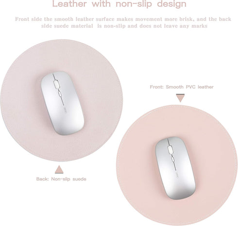 YSAGi 2 Pack Ultra Thin Waterproof PU Leather Mouse Pad, Stitched Edges, Office/Home, Pink