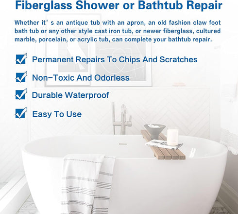 3.7oz Fiberglass Tub Repair Kit (Color Match) for Shower, Sink, Bathtub, Quick Fix for Cracks, Chips, Almond