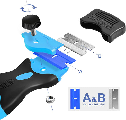 30 Razor Blade Scraper, Double Edge Razor Scraper Remover Tool with Pcs Razor Blades for Labels Stickers Decals Removal