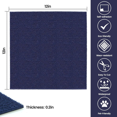 10Pcs Carpet Tiles Peel and Stick 12 x 12 Non-Slip Self Adhesive Squares Carpet Floor Tile Reusable Waterproof Carpet for Living Room Bedroom