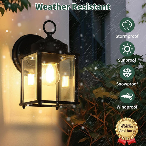 2 Pack Outdoor Wall Light Fixtures Waterproof Porch Lights Anti-Rust Matte Black Exterior Light Fixture Outdoor Wall