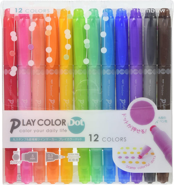 Tombow Play Color Dot Pen Water Based Marker, 12 Colors Set (GCE-011)