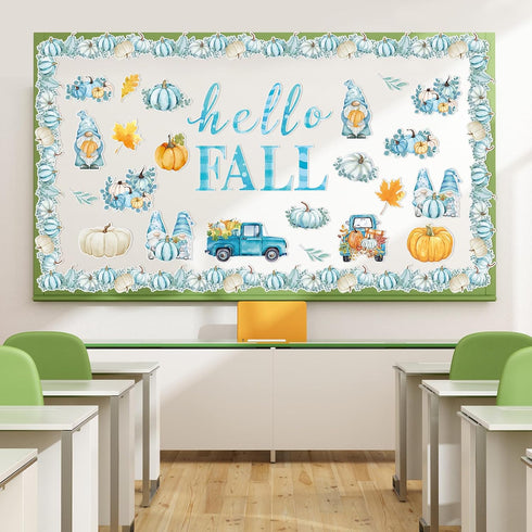 Faccito 70 Pcs Thanksgiving Bulletin Board Decorations Set, Hello Fall Cutouts, Blue Thanksgiving Cutouts, Watercolor