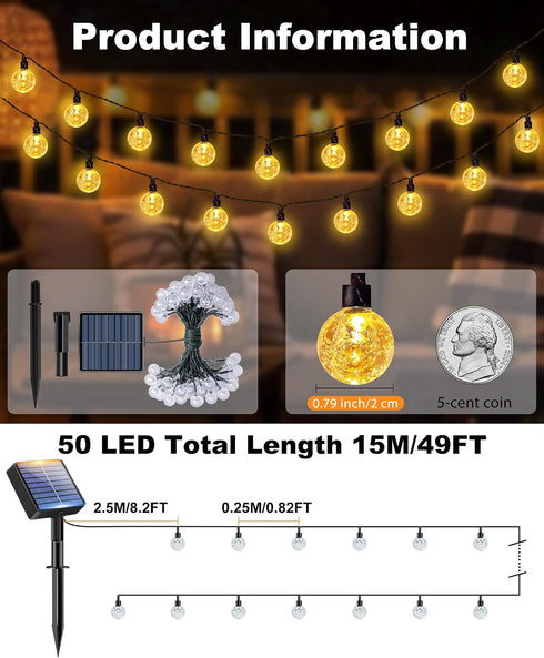 2 Pack 98 100 8 btfarm Solar String Lights Outdoor Waterproof, Total FT LED Solar Powered Patio Light, Lighting Modes