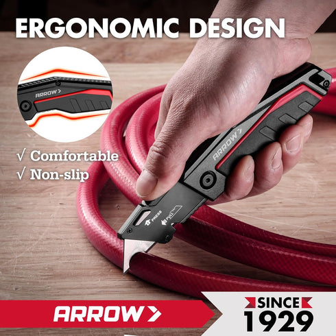 10 SK2 ARROW Folding Utility Knife, Quick-Change Box Cutter with Belt Clip, Liner Lock, Heavy Duty Aluminum Razor Knife