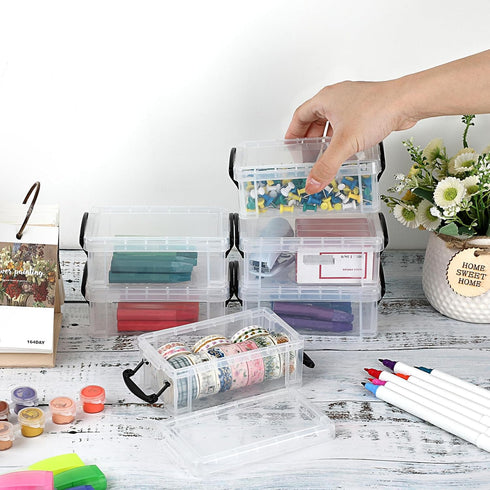 OGANAZI 6 PCS Clear Plastic Crayon Boxes with Snap Lids, Small Crayon Storage Box Stackable Crayon Container Box