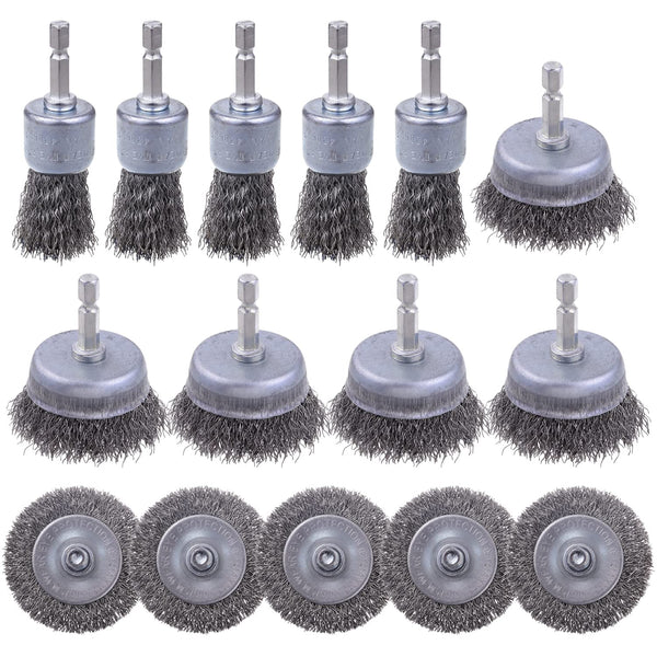 15 Pack Carbon Steel Wire Wheel Brush, Rocaris Cup Brush, Wheel Brush,