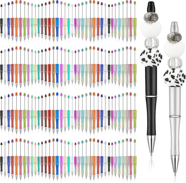 Kosiz 150 Pieces Beadable Ballpoint Pen Bulk, Assorted Bead Pen, Black Ink, Gift for Kids, DIY Making (Metallic Colors)