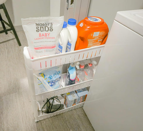 5 STAR SUPER DEALS 3 Slim Rolling Storage Cart - Narrow Slide Out Shelving Utility Cart - Mobile Storage for Laundry