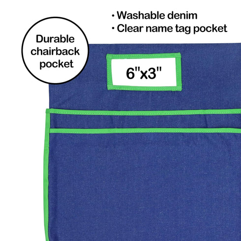 Auchq Chairback Buddy Pockets Chart with 2 Heavy Duty Storage Pocket, Standard Denim Organizer for Classroom Chair