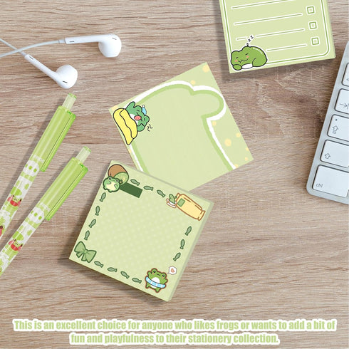 QPEY 300 PCS Frog Sticky Notes with 12 PCS Frog Pens, Frog Self-Stick Notes Pads, 0.5mm Black Gel Ink Pens for Office