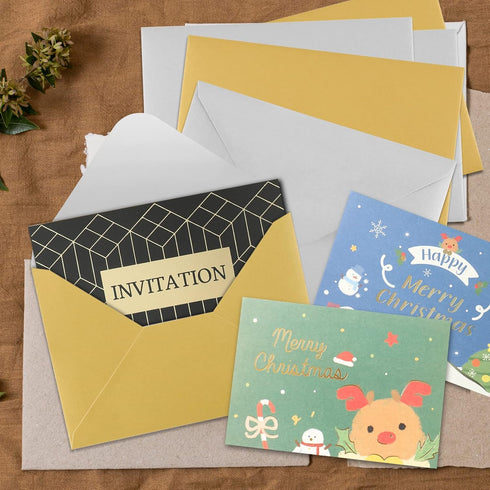 Granhoolm 50 Pack A7 Invitation Envelopes, 5x7 V Flag 5.25 x 7.25 for Cards, Ideal for Weddings, Parties (Silver Pearl)