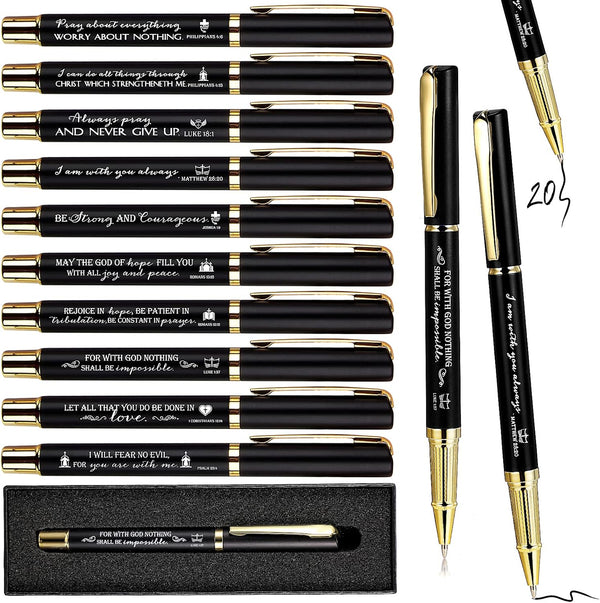 Lincia 20 Sets Christian Bible Verse Ballpoint Pen, Engraved Inspirational Quotes with Boxes, Religious Pen Clergy