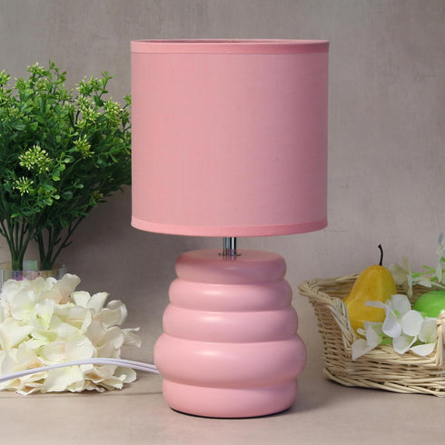 LT1168-RPK 12.68" Simple Designs Chic Glow Mini Stacked Ceramic Table Lamp, Monochromatic Fabric Shade, Small Accent