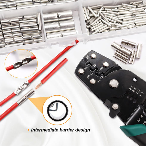 284PCS Non Insulated Butt Connectors Assortment Kit - Tinned Red Copper 26-6 Gauge Crimp Connectors