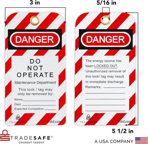TRADESAFE Lockout Tagout Tags - 30 Danger Do Not Operate Tags with 30 Zip Ties, OSHA Compliant Loto Tags