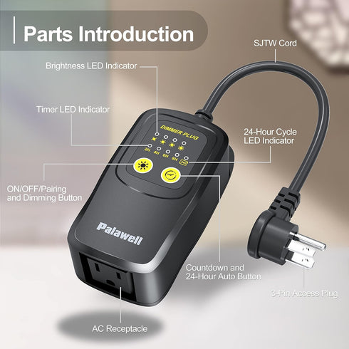 Dimmer 560W Dimmer 24H IP65 Dimmer 100FT Dimmable Bulbs, Outdoor for String Lights Plug with Cycle Timer & Memory