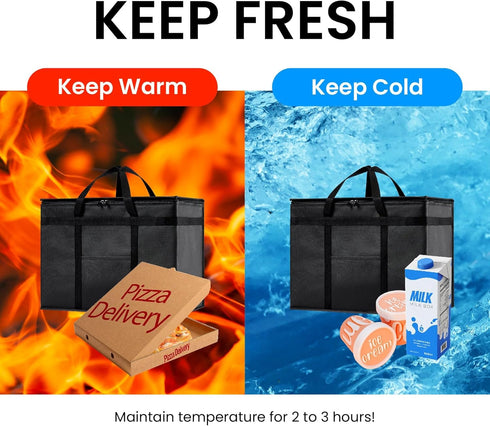 (2 Pack, NZ home Insulated Bags for Food Delivery (XL Plus) Grocery Shopping Cooler Bag, Pizza Delivery, Hot & Cold