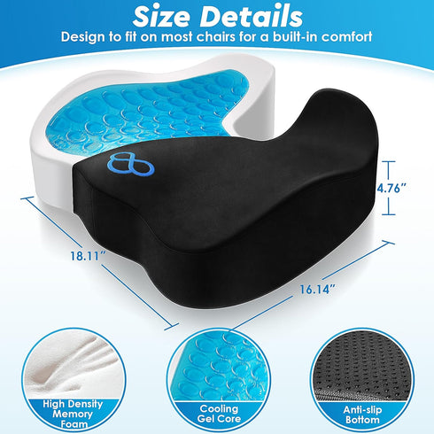 Seat Cushion, Chair Cushions, Office Chair Cushions, Anti-Slip Bottom & Removable Cover Tailbone Pain Relief Cushion, Memory Foam Seat Cushion for Office, Wheelchair, Car (Black) by CushyOasis