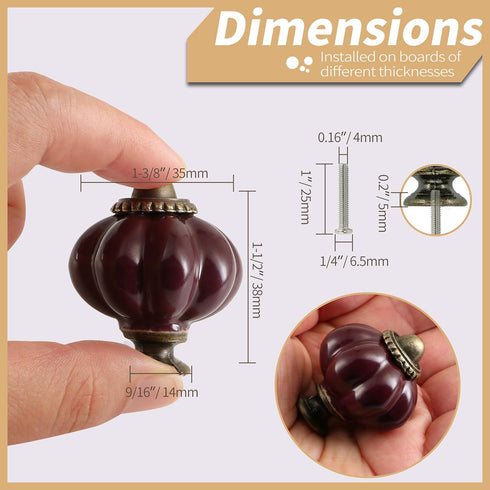 Deep Purple Ceramic Knobs, 12 Pack Pumpkin Cabinet Knobs, Vintage Drawer Pulls with Screws