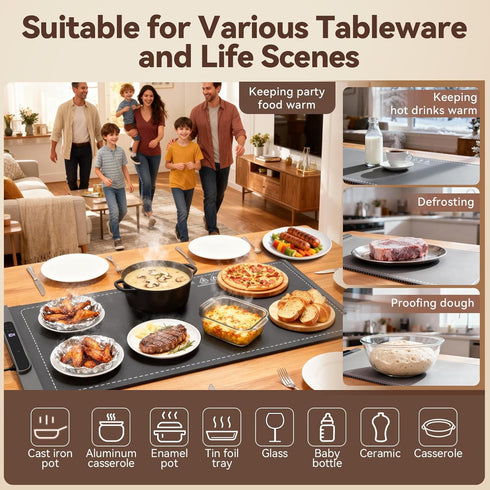 Ieuan 36"x15", 14-Level 10-Hour Warming Mat For Food Extra Large Electric Warming Tray with Temp Timer Adjustable