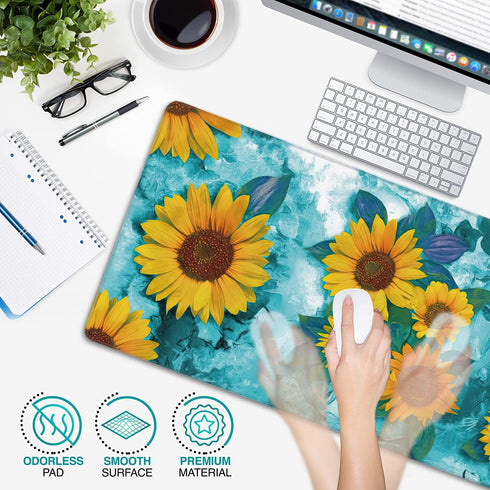 Modern Abstract Art Sunflowers Gaming Mouse Pad, XXL Large Desk Mouse Pad with Stitched Edges, Waterproof