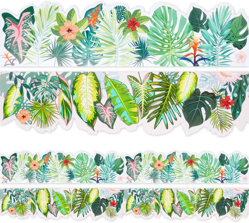 Bulletin Board Border with Green Plant Tropical Die-Cut Rolled Two-Sided Printed Palm Tree Leaves for Classroom