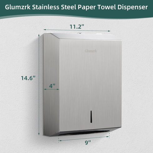 Commercial Paper Towel Dispenser Wall Mount, Large C/Z Tri Fold Multifold Hand Towels Dispenser, Brushed Stainless