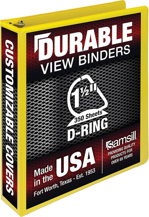 Samsill Durable 1.5 Inch D Ring Binder, Customizable Clear View Cover, Made in the USA, Yellow, Holds 350 Pages