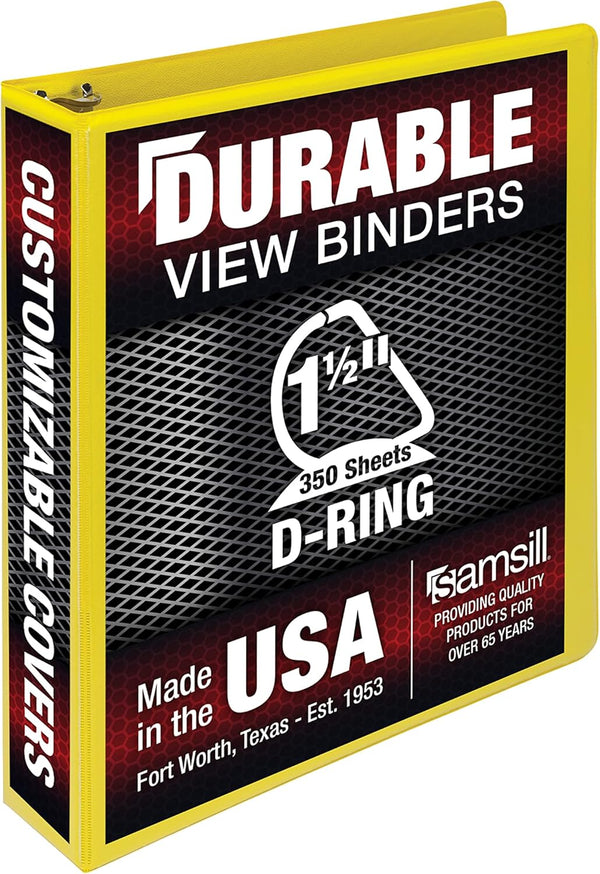 Samsill Durable 1.5 Inch D Ring Binder, Customizable Clear View Cover, Made in the USA, Yellow, Holds 350 Pages