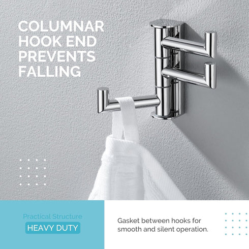 Angle Simple Swivel Towel Hook, Polished Chrome 304 Stainless Steel 3-Arm Robe Hook, Wall Mounted Towel Rack