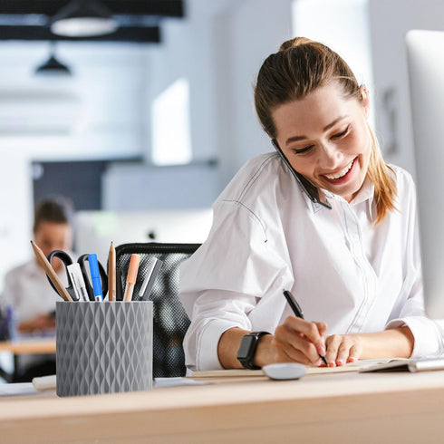 Desk Pencil Holder - 360° Rotation, 5 Slot Supplies for Women, Aesthetic Office Accessories (Grey)