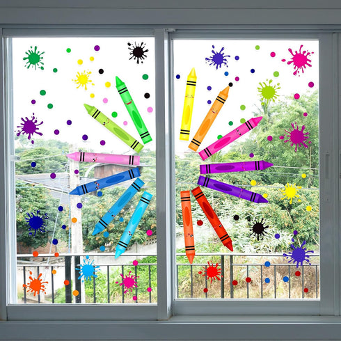 Outus 192 Pieces Crayon Wall Decals Splatter and Multicolor Paint Wall Sticker Crayon Splotches Polka Dot Decors