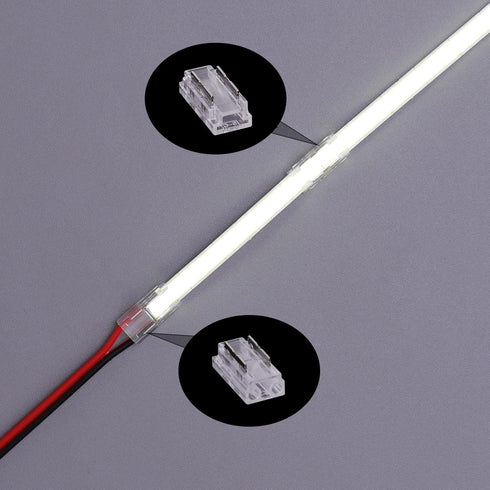 2 Pin 5mm COB LED Strip Connectors, 8 Pcs Strip to Strip, 22 Pcs Strip to Wire, 11 Pcs 22AWG 15cm Long Extension Wires
